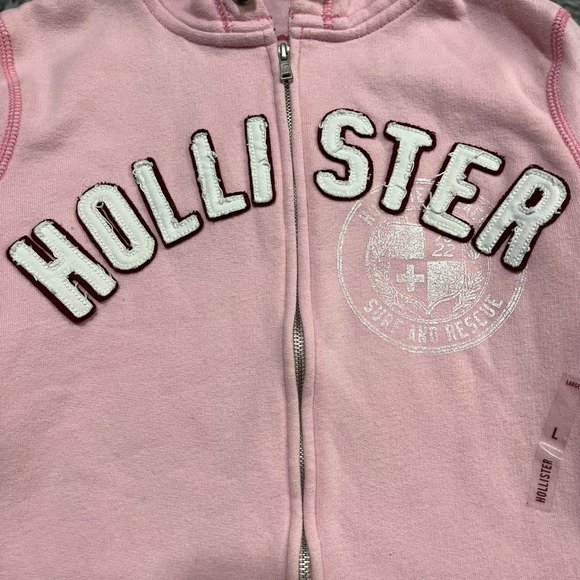 NWT Hollister Zip Up Hoodie Womens Large Pink Search And Rescue Spell Out Y2K - Picture 5 of 12
